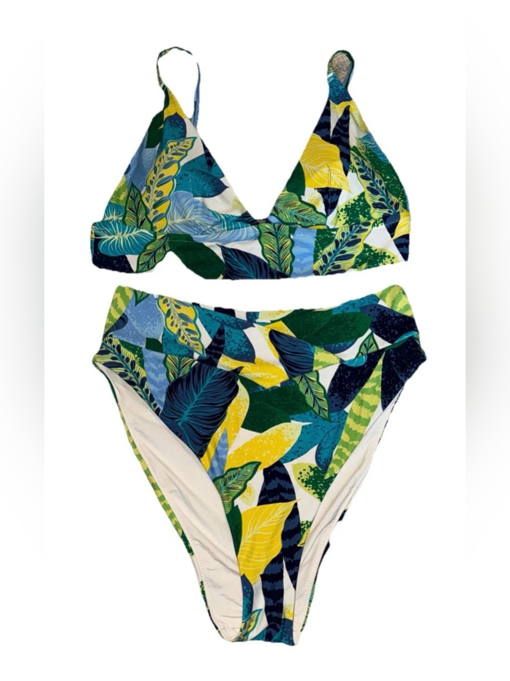Women’s Aerie Two Piece Bikini Swimsuit Size Large Tropical Pattern Adjustable